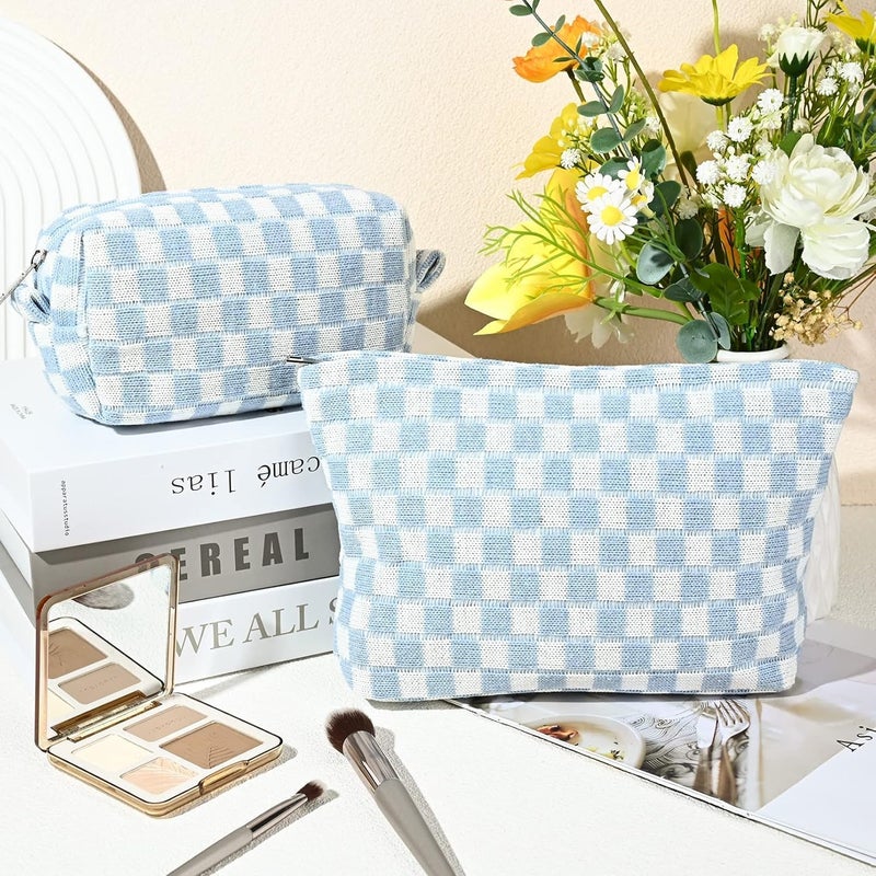 Fammart Travel Makeup Bag, Checkered Cosmetic Bag Make Up Organizer Case for Women, Small Toiletry Bag Skincare Pouch for Toiletries Accessories Brushes, 2PCS - Image 3